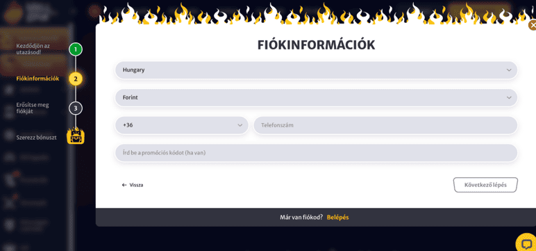 A fiók létrehozásának lépési Hellspin