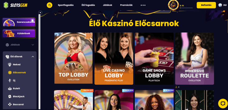 Az élő osztós részleg Slotsgem